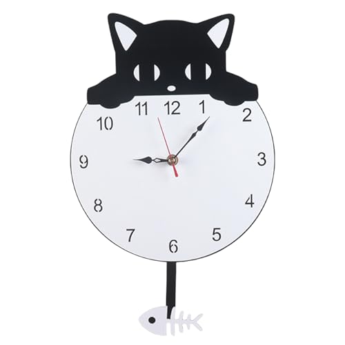 Genérico Cat Clocks Wall Swinging Tail, Cute Non-Ticking Clock, Battery Operated Modern Acrylic Art, Quiet Sweep Movement, Decorative Tai for Wall Decoration Kitchen Living Room Bedroom