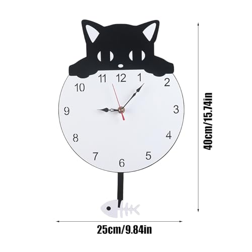 Genérico Cat Clocks Wall Swinging Tail, Cute Non-Ticking Clock, Battery Operated Modern Acrylic Art, Quiet Sweep Movement, Decorative Tai for Wall Decoration Kitchen Living Room Bedroom