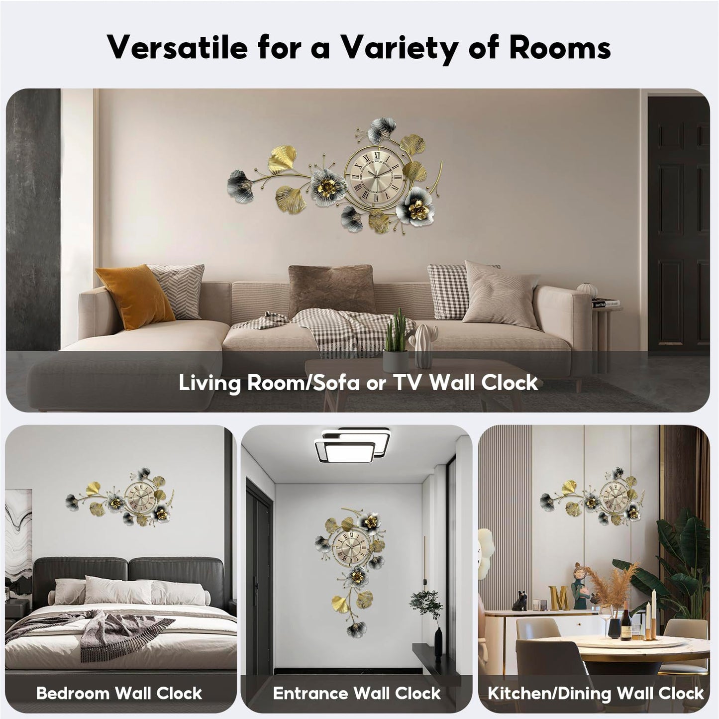 Genérico Reloj Pared Moderno Salón Relojes de Modernos para Salon Decorativos Decoración Decorativo Grande Decoracion Elegante Grandes Metal Alargado Relok