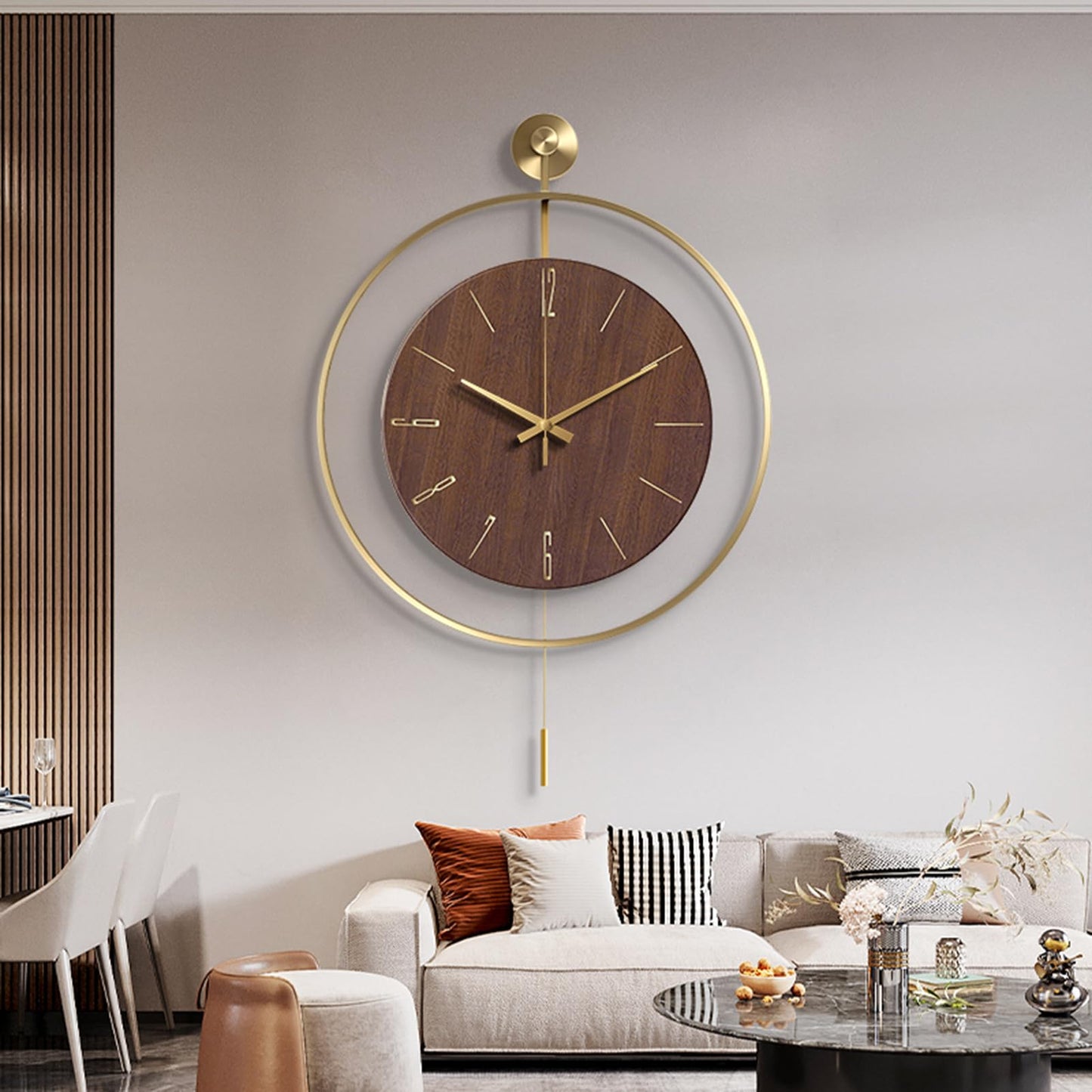 Relojes de pared para decoración de sala de estar, relojes de pared grandes y modernos decorativos con péndulo, funciona con pilas, para dormitorio, oficina, cocina, hogar, reloj de cuarzo de metal