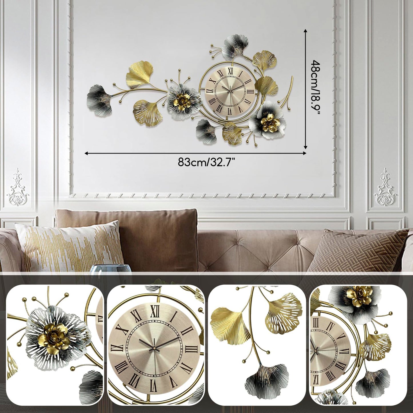 Genérico Reloj Pared Moderno Salón Relojes de Modernos para Salon Decorativos Decoración Decorativo Grande Decoracion Elegante Grandes Metal Alargado Relok