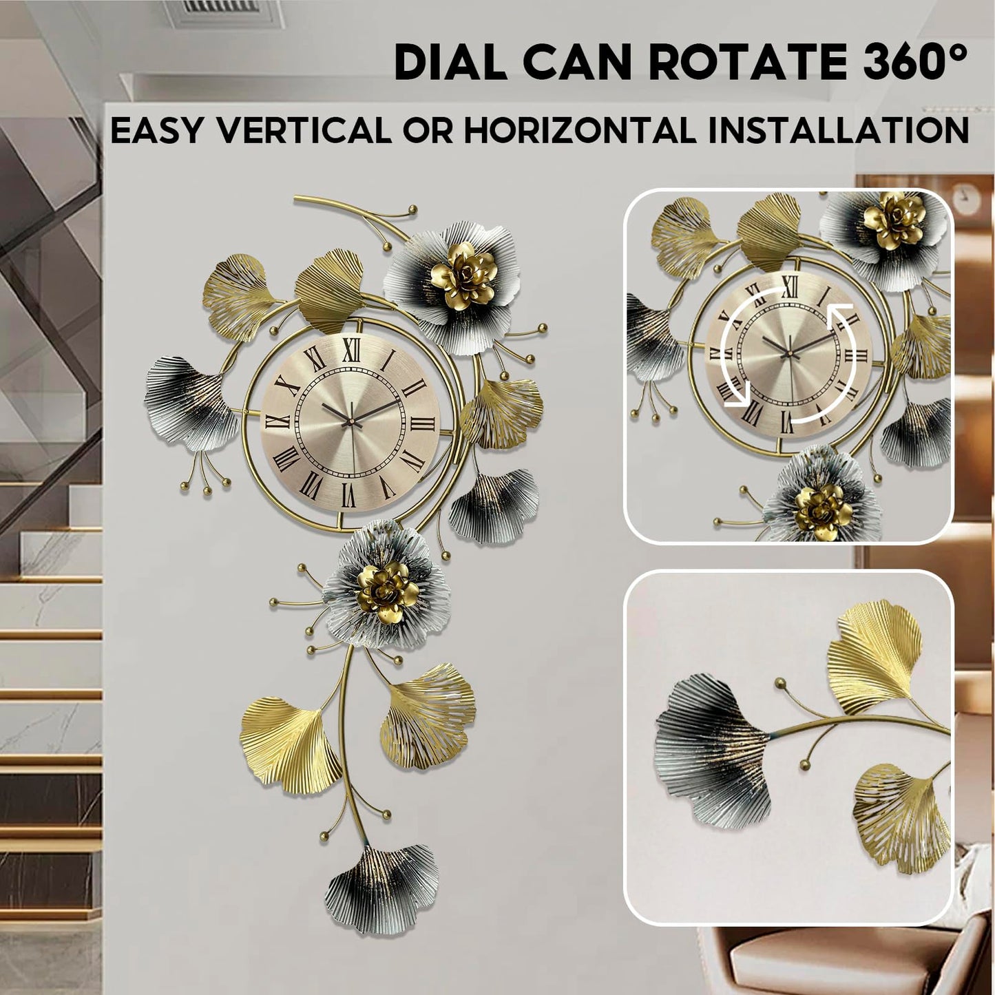 Genérico Reloj Pared Moderno Salón Relojes de Modernos para Salon Decorativos Decoración Decorativo Grande Decoracion Elegante Grandes Metal Alargado Relok