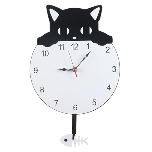 Genérico Cat Clocks Wall Swinging Tail, Cute Non-Ticking Clock, Battery Operated Modern Acrylic Art, Quiet Sweep Movement, Decorative Tai for Wall Decoration Kitchen Living Room Bedroom