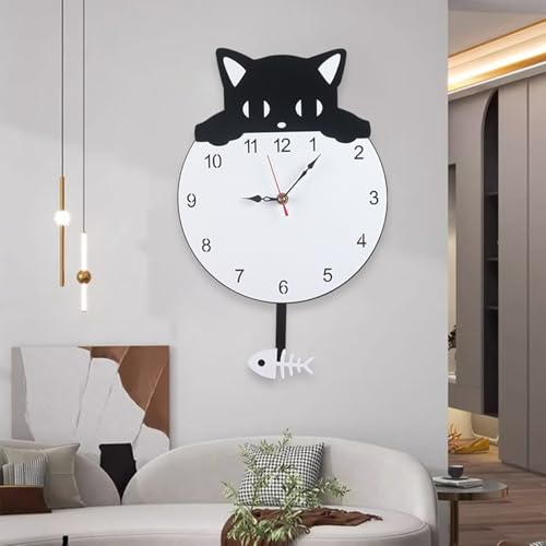 Genérico Cat Clocks Wall Swinging Tail, Cute Non-Ticking Clock, Battery Operated Modern Acrylic Art, Quiet Sweep Movement, Decorative Tai for Wall Decoration Kitchen Living Room Bedroom