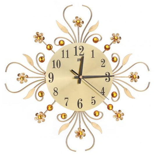 Genérico Reloj de Pared Decoración de Flores Reloj Redondo Decoración de Sala de Estar de Metal Reloj de Cuarzo silencioso (Color: Dorado, Tamaño: 35 * 35 cm)