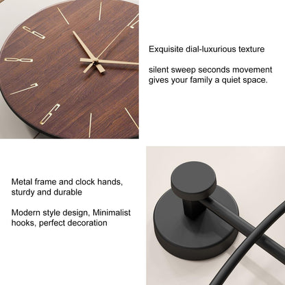 Relojes de pared para decoración de sala de estar, relojes de pared grandes y modernos decorativos con péndulo, funciona con pilas, para dormitorio, oficina, cocina, hogar, reloj de cuarzo de metal