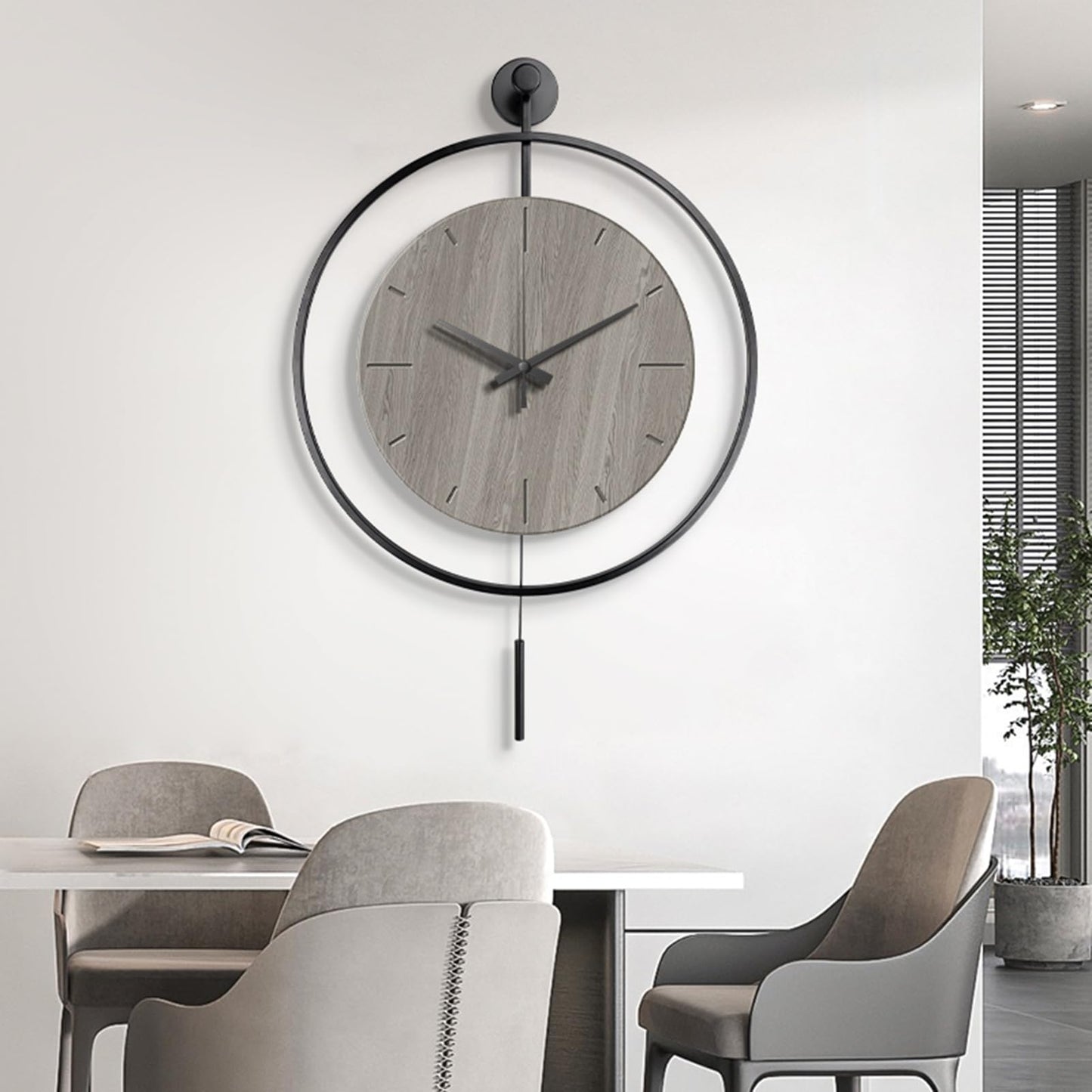 Relojes de pared para decoración de sala de estar, relojes de pared grandes y modernos decorativos con péndulo, funciona con pilas, para dormitorio, oficina, cocina, hogar, reloj de cuarzo de metal